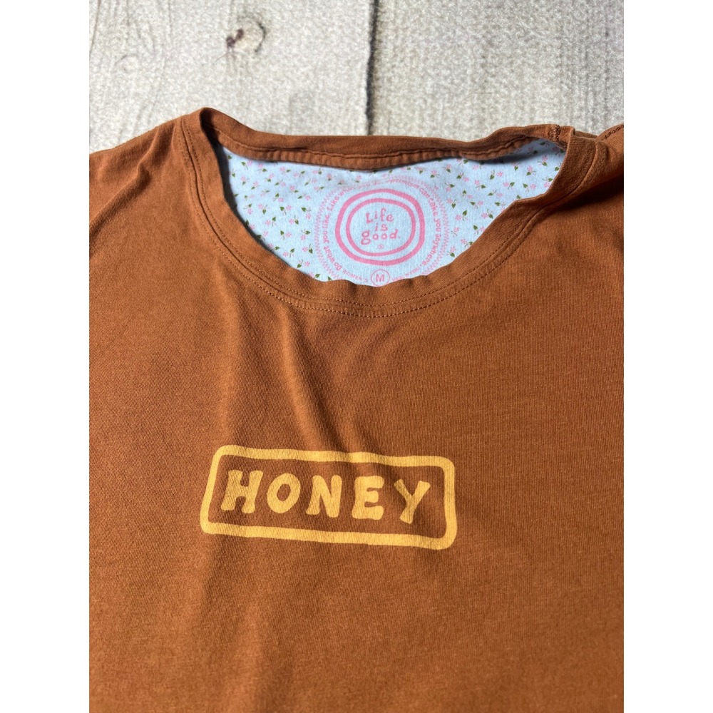 Life is Good Honey Long Sleeve Tee Women Medium Brown Boho Minimalist Cotton - Picture 3 of 8